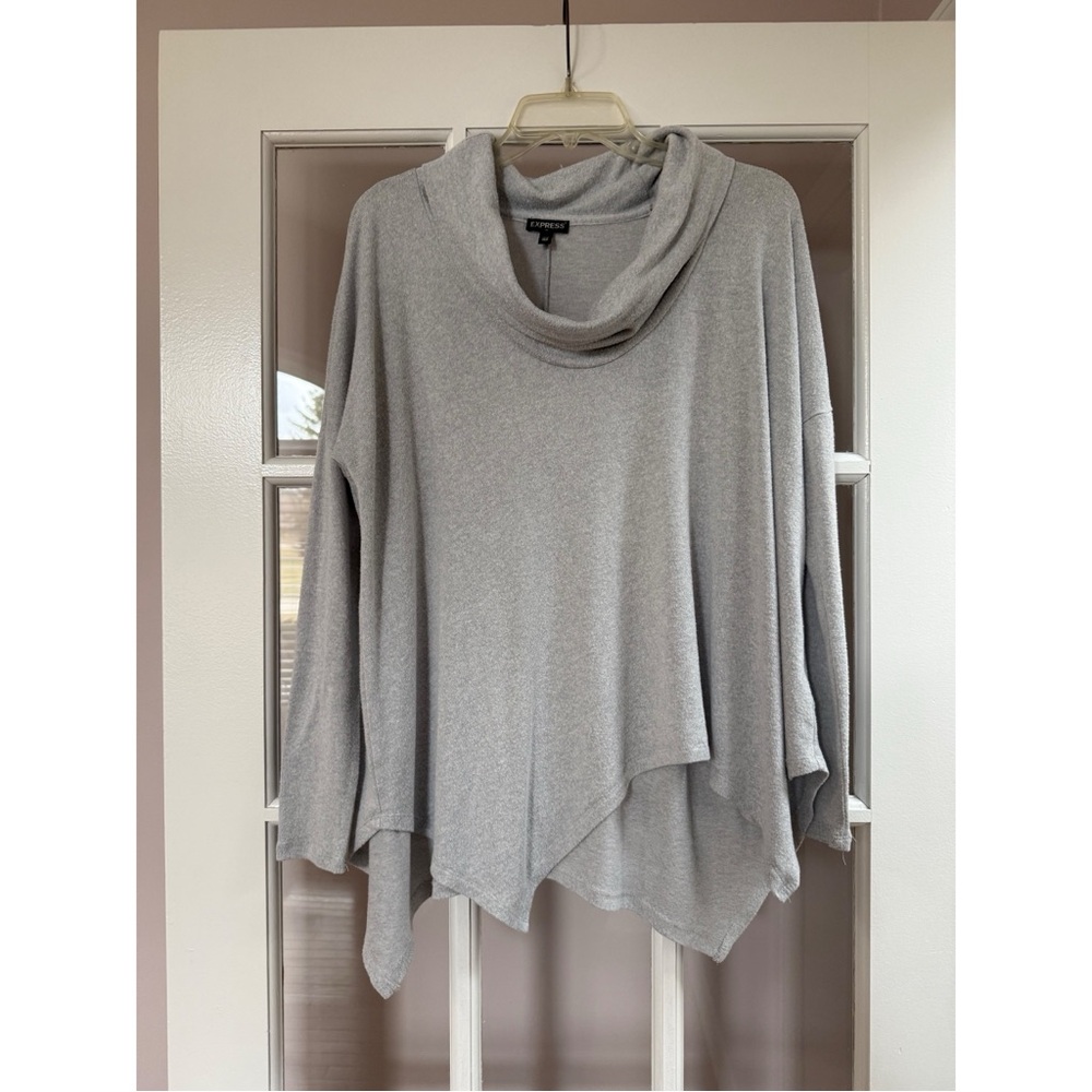 Express Gray Cowl Neck Flowy Long Sleeve Shirt